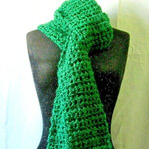 Green Scarf 86"x5" Extra Long Chunky Handmade Crochet Hand Knit Warm Winter NWT